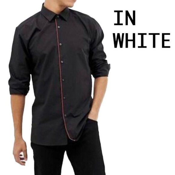 HUGO BOSS HUGO Esmo Extra Slim Fit Contrast Placket White Shirt Size US 17.5 - Picture 2 of 10